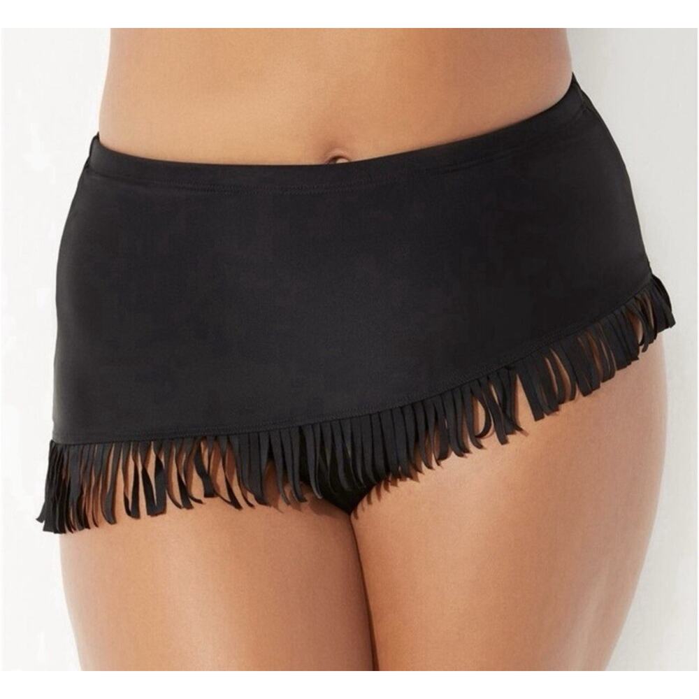 Swimsuits for All Fringe Sarong Swim Skirt Plus Size 22 NEW Black Beach Bottoms